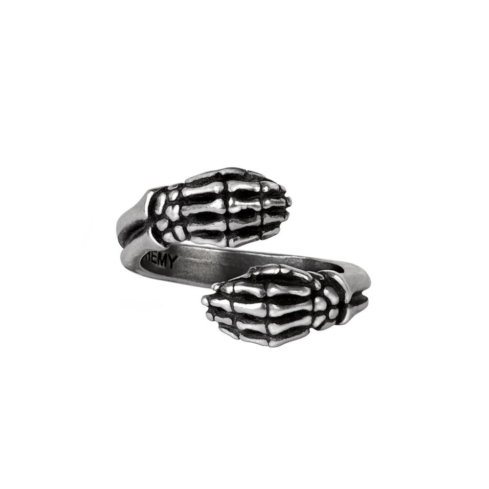 Alchemy Gothic Last Embrace Wrap Ring Fine English Pewter Skeleton Hands 3 Sizes